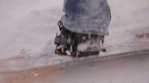 Snowboard Closeup dropping in Slow Motion. Stock Footage 72126197