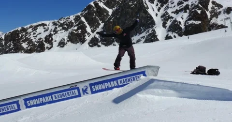 Snowboard Freestyle Rail 4k Stock Footage 49601337