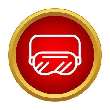 Snowboard goggle simple outline icon on red button Stock Illustration