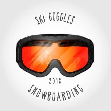Snowboard or ski goggles with reflection of mountains Stock Illustration