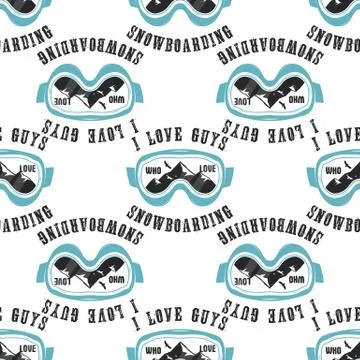 Snowboard pattern background. Winter ski seamless design with snowboarding mask Stock Illustration