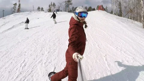 Snowboard Selfie Stock Footage 94974283