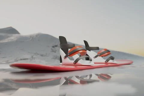 Snowboard on snow with mountain in the background. Stock Illustration