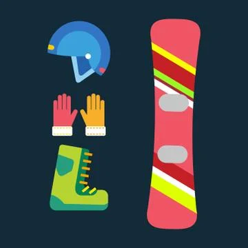 Snowboard sport clothes tools elements helmet glove boots element snowboarding Illustrazione stock
