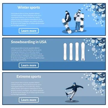 Snowboard theme banners set. Vector illustration. Stock Illustration