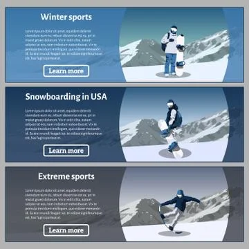 Snowboard theme banners set. Vector illustration. Illustrazione stock