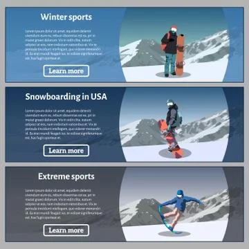 Snowboard theme banners set. Vector illustration. Illustrazione stock
