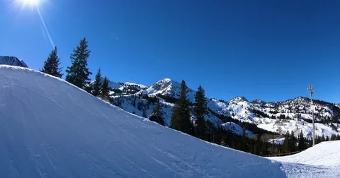 Snowboarder Backflips at Ski Resort Stock Footage
