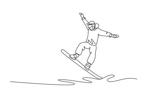 Snowboarder carving sharp turn or performing trick with arms extended Stock Illustration