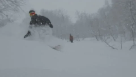 Snowboarder Close Up Turn In Deep Snow 2 Stock Footage 165624425