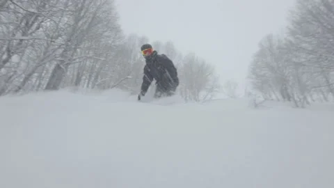 Snowboarder Close Up Turn In Deep Snow Stock Footage 165624436