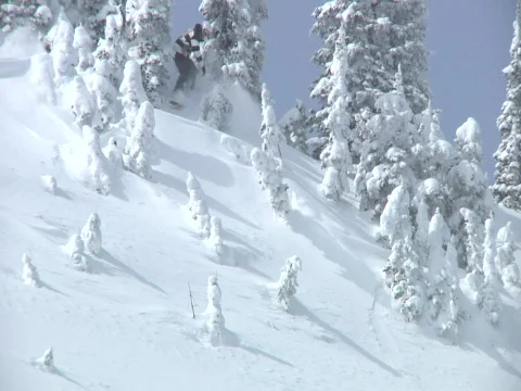 Snowboarder down powder Stock Footage