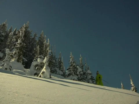 Snowboarder down powder Stock Footage 740357