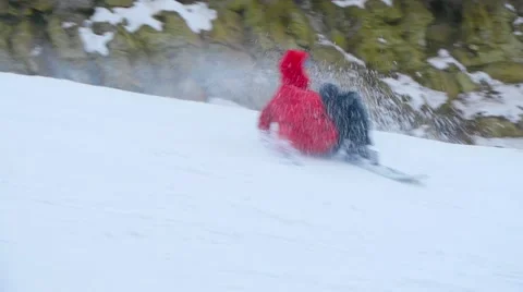 Snowboarder Fall Down The Slope,hard fall skier,falling Stock Footage 47982393