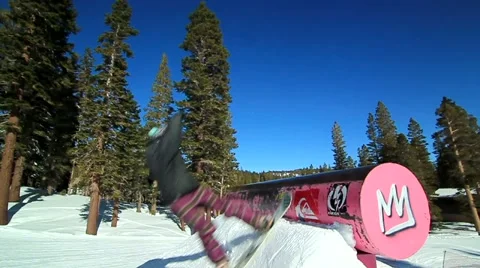 SNOWBOARDER GRIND 180 Stock Footage 1012612