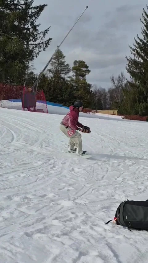 Snowboarder Lands on His Back, Beaver Valley Resort, Ontario, Canada - 28 Mar 20 Stock Footage 332661672