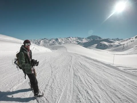 Snowboarder looking at the camera Stock Photos