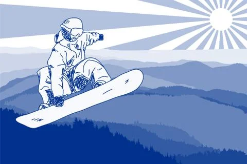 Snowboarder in mountains Stock-Illustration