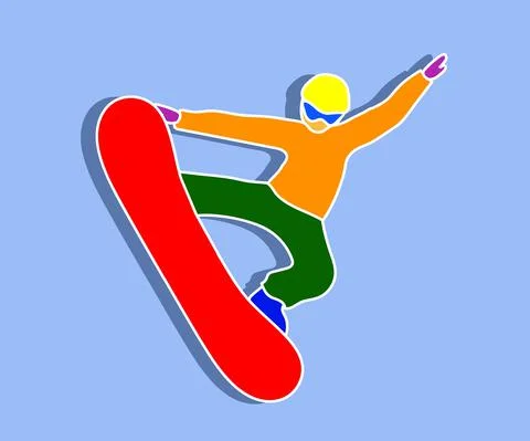 Snowboarder performs tricks on the board. Cartoon. Stock Illustration
