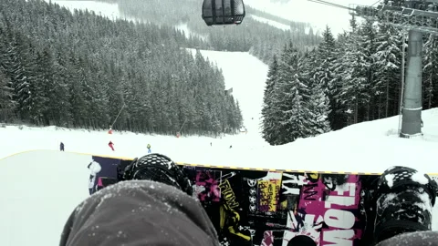 Snowboarder point of view from the slope Stock Footage 200146355