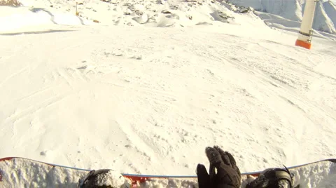 Snowboarder preparing for a downhill run Stock Footage 3074487