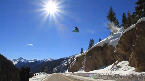 Snowboarder road gap method - 2 clips Stock Footage 37625040