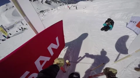 Snowboarder Shoots Himself While Skiing Stock Footage 67554938