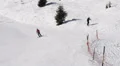 Snowboarder Skier Encounter Mountain Slope Snow Covered Winter Extreme Sport Day HD Footage