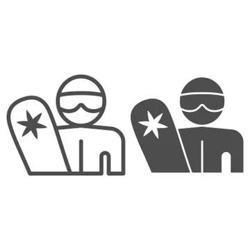 Snowboarder with snowboard line and solid icon, Winter sports concept, Man with イラスト素材