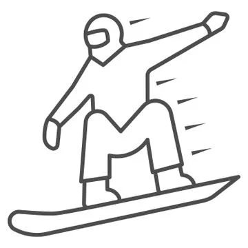 Snowboarder thin line icon, World snowboard day concept, Man snowboarding sign Stock Illustration