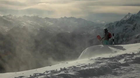 Snowboarder on the Top of the Mountain Video stock 54266277