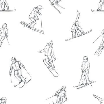 Snowboarders and skiers.Vector  pattern 스톡 일러스트