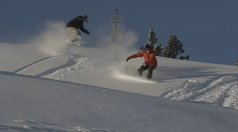 Snowboarders rides in forest Stock Footage 45167952