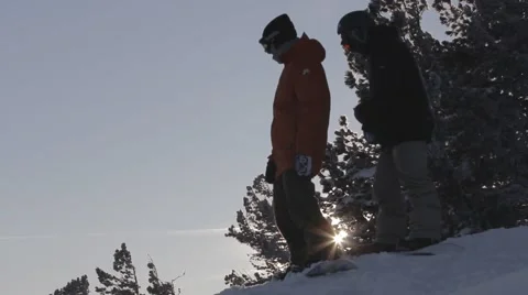 Snowboarders rides in forest Stock Footage 45168003