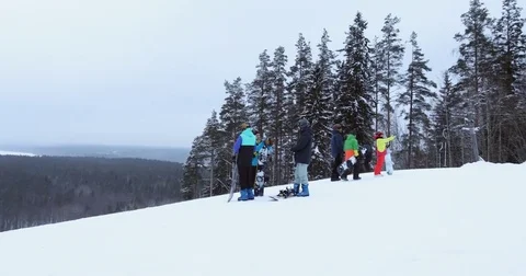 Snowboarders on a slope Stock Footage 85371353