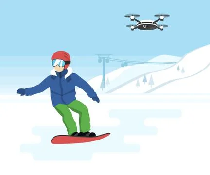 Snowboarding and remote drone with camera Illustrazione stock