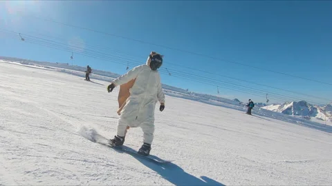 Snowboarding down the mountain dressed in a squirrel Video stock 202320934