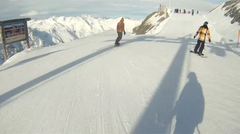 Snowboarding downhill Stock Footage 3073251