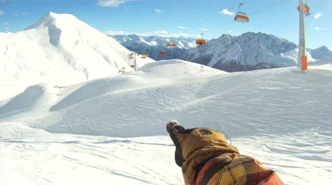 Snowboarding downhill Stock Footage 3074494