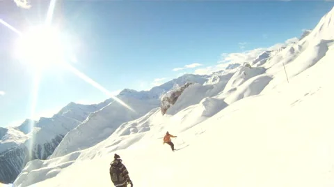 Snowboarding downhill Stock Footage 3074499