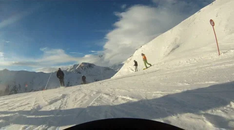 Snowboarding downhill Stock Footage 3074538