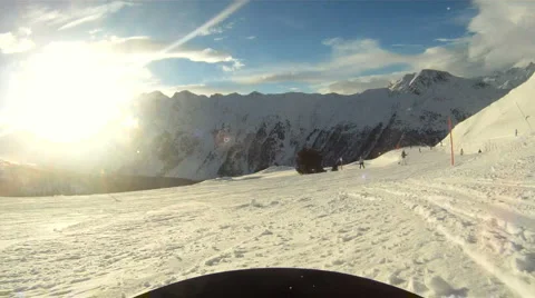 Snowboarding downhill Stock Footage 3074547