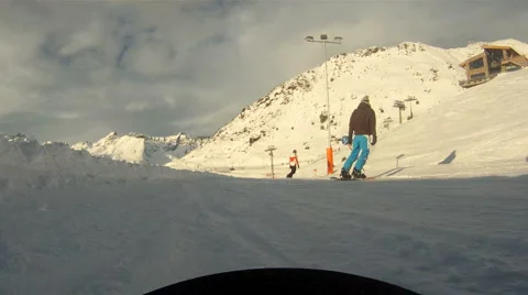 Snowboarding downhill Stock Footage 3074571