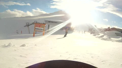 Snowboarding downhill Stock Footage 3074589