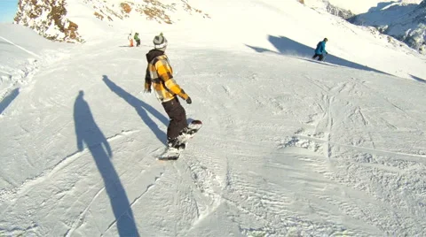 Snowboarding downhill Stock Footage 3074680