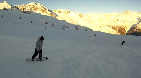 Snowboarding downhill Stock Footage 3074713