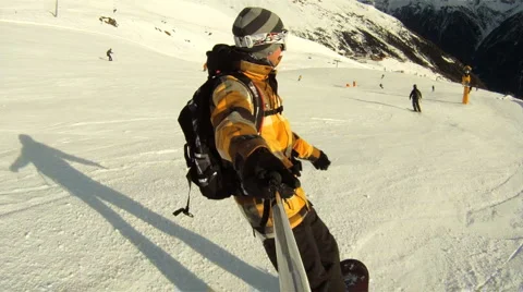 Snowboarding downhill Stock Footage 3147435