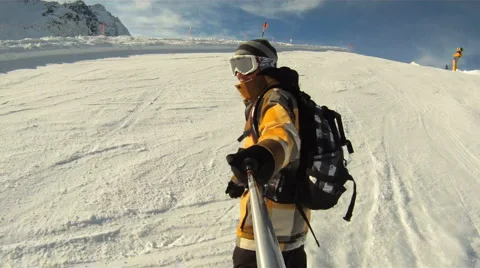 Snowboarding downhill Stock Footage 3147930