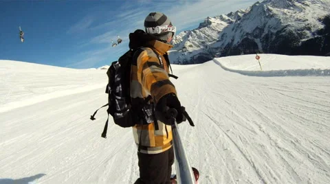 Snowboarding downhill Stock Footage 3150425