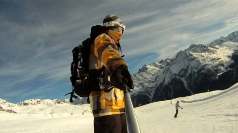 Snowboarding downhill Stock Footage 3150783